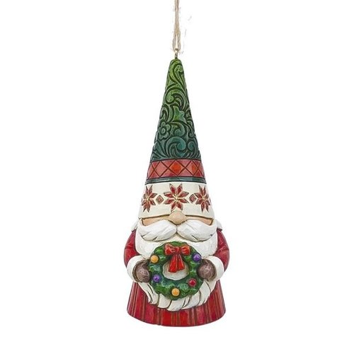 Gnome Holding Wreath Hanging Ornament - Heartwood Creek 