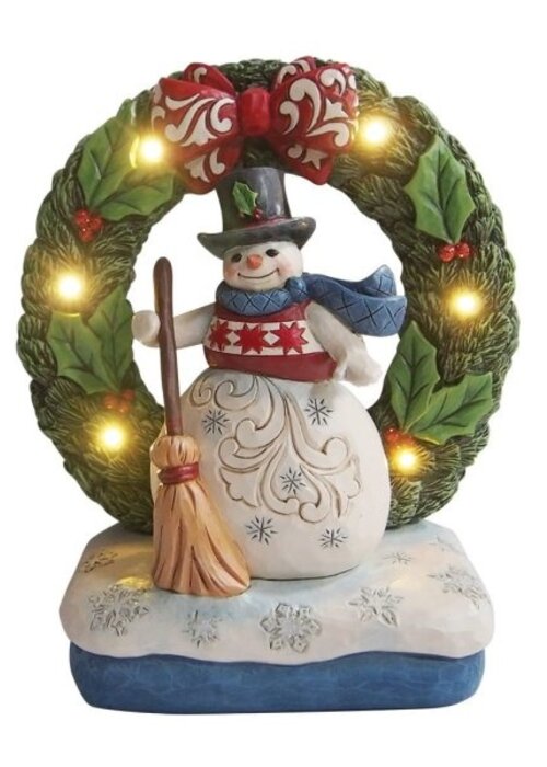Heartwood Creek May Your Holidays Be Wreathed In Joy (Snowman Lighted Wreath) - Heartwood Creek