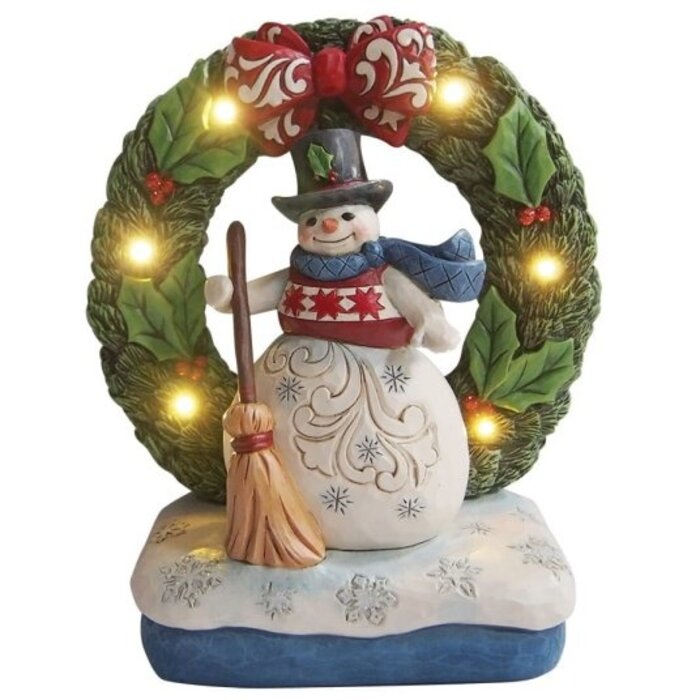 Heartwood Creek - May Your Holidays Be Wreathed In Joy (Snowman Lighted Wreath)