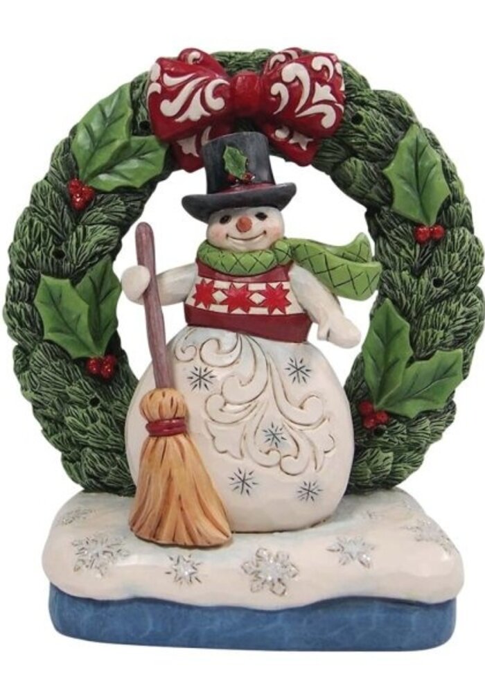 Heartwood Creek - May Your Holidays Be Wreathed In Joy (Snowman Lighted Wreath)