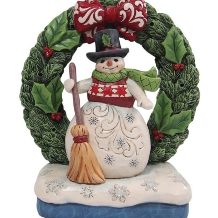 Heartwood Creek - May Your Holidays Be Wreathed In Joy (Snowman Lighted Wreath)