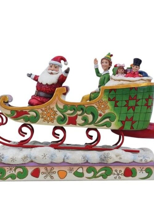 Elf by Jim Shore Spreading Christmas Cheer (Buddy and Santa in Sleigh) - Elf by Jim Shore