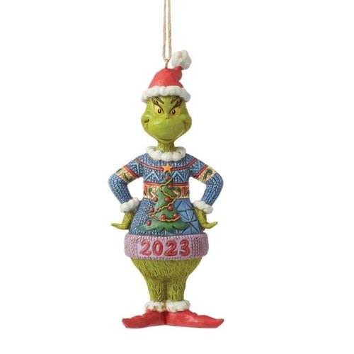 Dated 2023 Grinch with Sweater Hanging Ornament (OP=OP!) - The Grinch by Jim Shore 