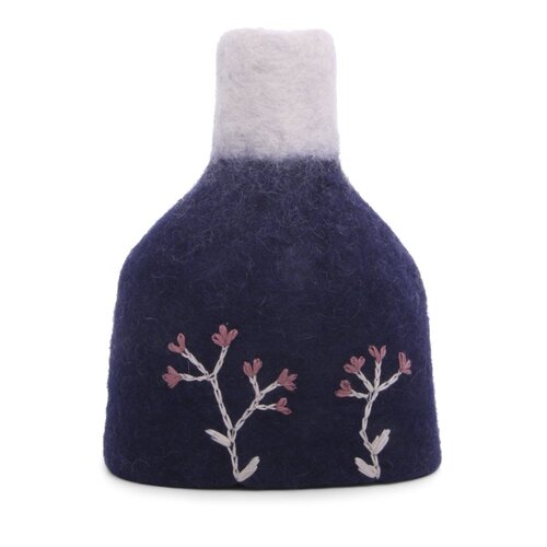 Vase Dark Blue/White with Embroidery incl. Glass - Gry & Sif 