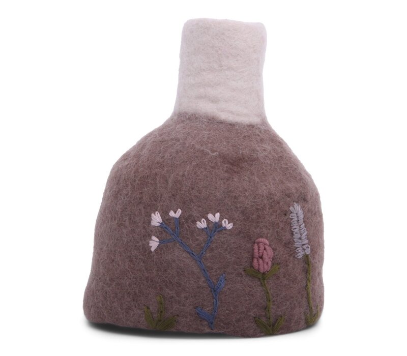 Gry & Sif - Vase Lavender/White with Embroidery incl. Glass