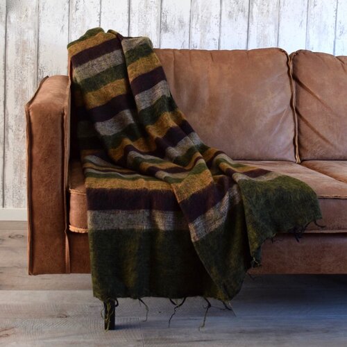 Plaid Mosgroen Cognac Bordeaux - Sjaal met een Verhaal 