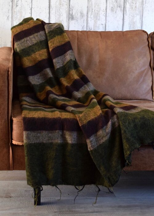 Sjaal met Verhaal Plaid Mosgroen Cognac Bordeaux - Sjaal met een Verhaal