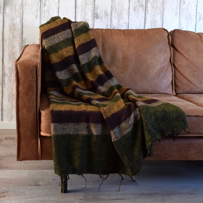 Sjaal met Verhaal Plaid Mosgroen Cognac Bordeaux - Sjaal met een Verhaal