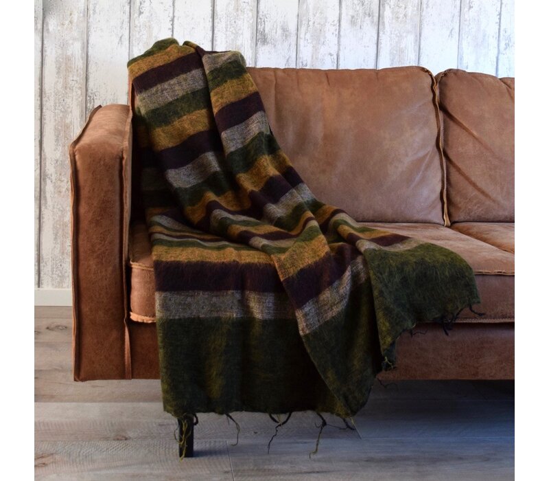 Sjaal met een Verhaal - Plaid Mosgroen Cognac Bordeaux