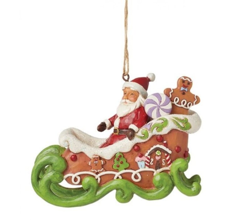 Heartwood Creek - Gingerbread Santa in Sleigh Hanging Ornament (PRE-ORDER)