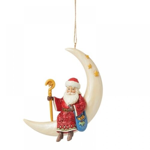 Santa on a Crescent Moon Hanging Ornament - Heartwood Creek 