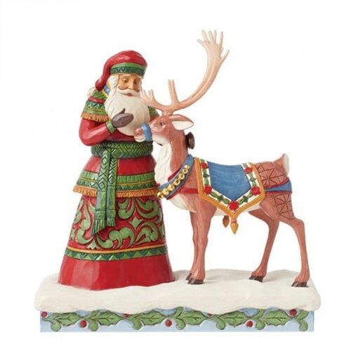 Santa with Reindeer Figurine - Heartwood Creek 