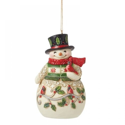 Snowman with Cardinal Scene Hanging Ornament - Heartwood Creek 