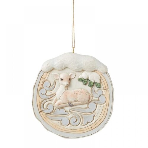 White Woodland Birch Fawn Scene Hanging Ornament - Heartwood Creek 