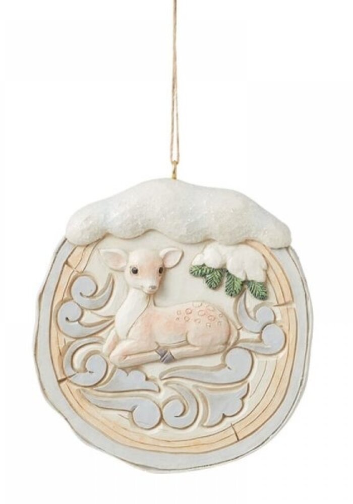 Heartwood Creek - White Woodland Birch Fawn Scene Hanging Ornament