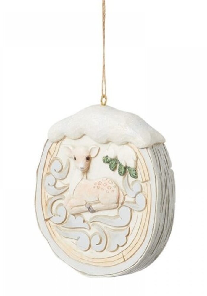 Heartwood Creek - White Woodland Birch Fawn Scene Hanging Ornament