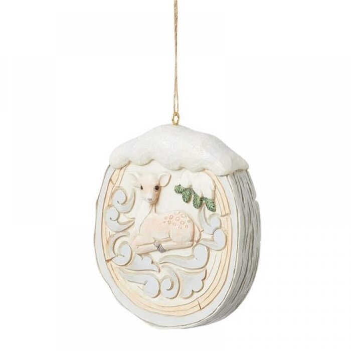 Heartwood Creek - White Woodland Birch Fawn Scene Hanging Ornament