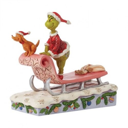 The Grinch & Max on a Sled - The Grinch by Jim Shore 