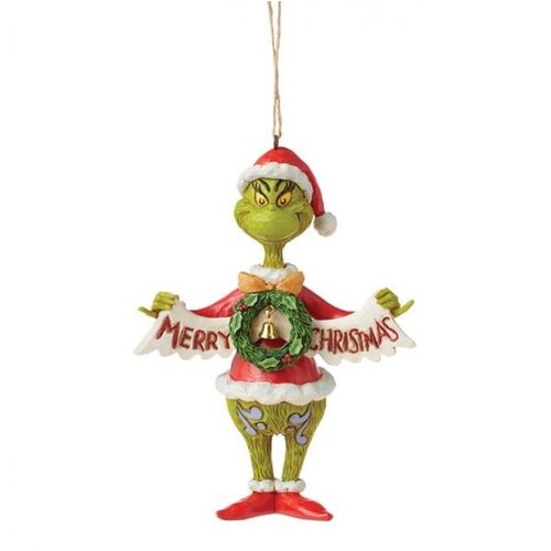 The Grinch with Christmas Banner Hanging Ornament (PRE-ORDER) - The Grinch by Jim Shore 