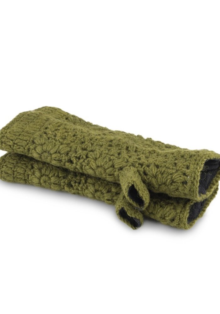 Sjaal met een Verhaal - Handwarmers Granny Square Legergroen