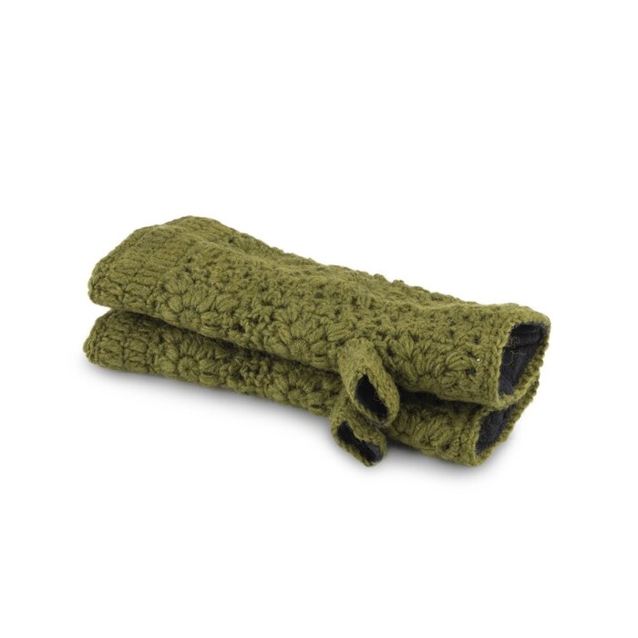 Sjaal met een Verhaal - Handwarmers Granny Square Legergroen