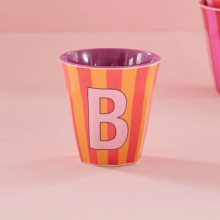 rice - B - Medium Beker - Pinkish Stripes - Multicolor