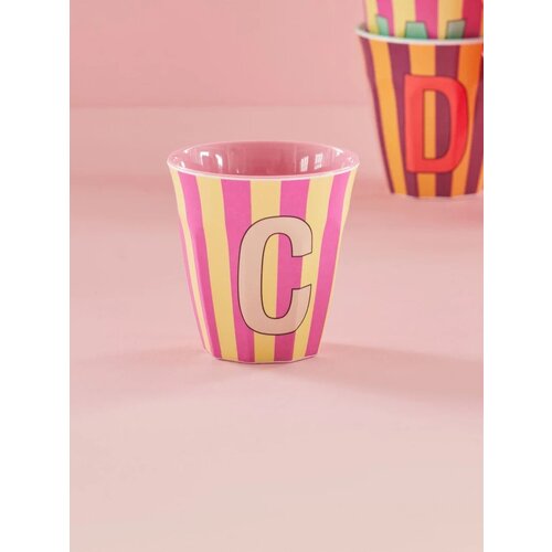 C - Medium Beker - Pinkish Stripes - Multicolor - rice 