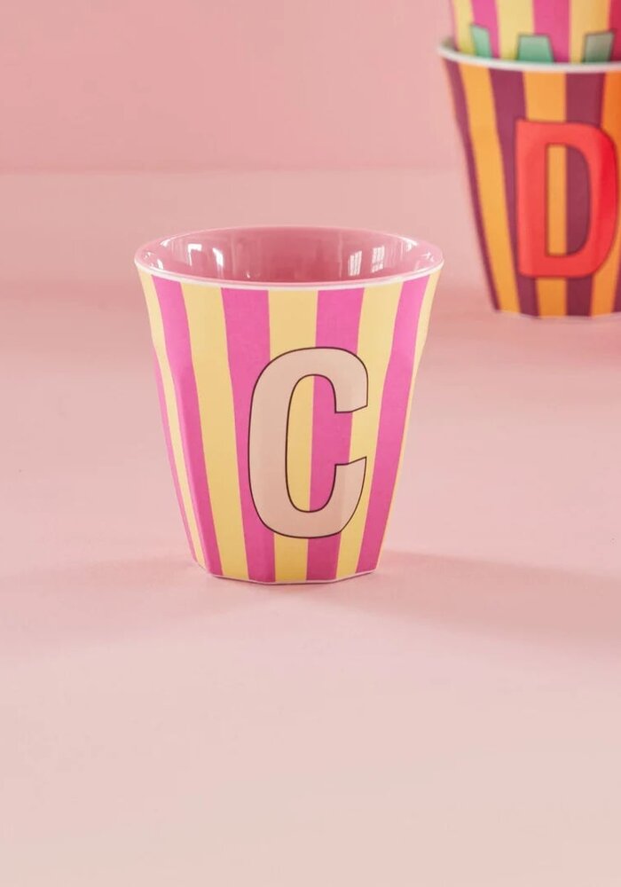 rice - C - Medium Beker - Pinkish Stripes - Multicolor