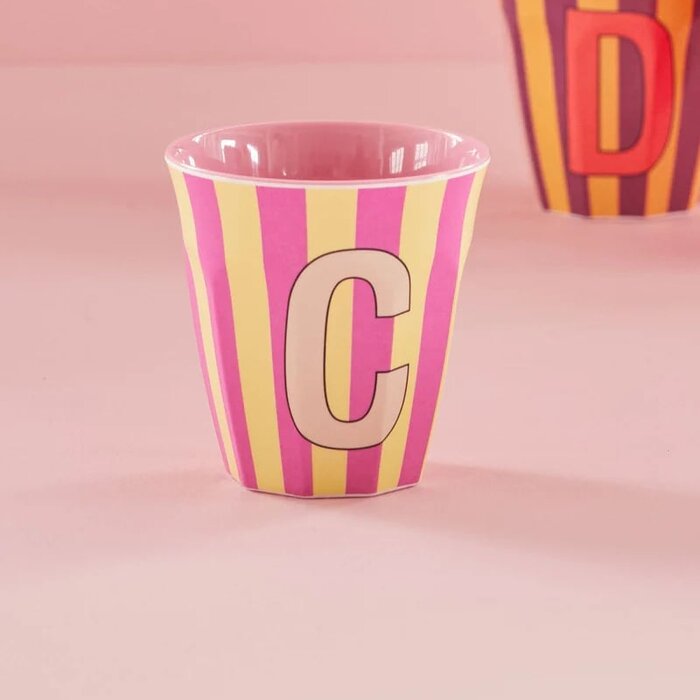 rice - C - Medium Beker - Pinkish Stripes - Multicolor