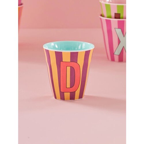 D - Medium Beker - Pinkish Stripes - Multicolor - rice 