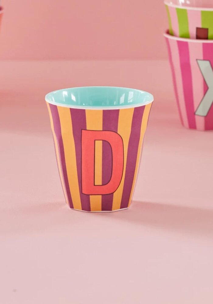 rice - D - Medium Beker - Pinkish Stripes - Multicolor