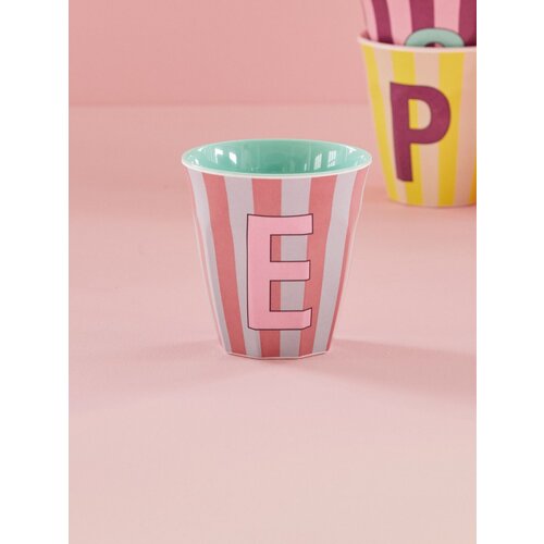 E - Medium Beker - Pinkish Stripes - Multicolor - rice 