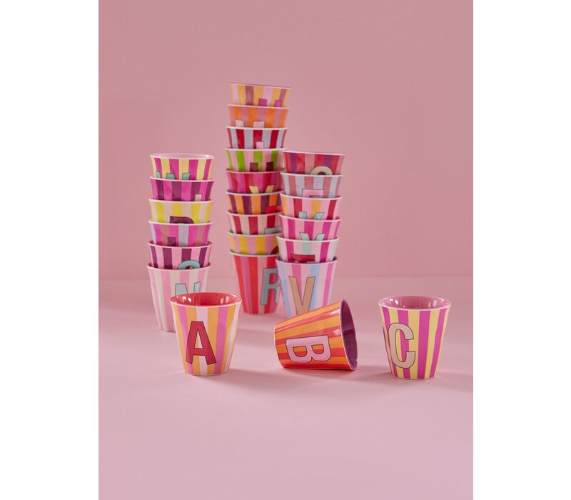 rice - F - Medium Beker - Pinkish Stripes - Multicolor