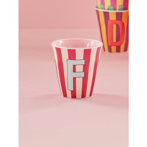 F - Medium Beker - Pinkish Stripes - Multicolor - rice 