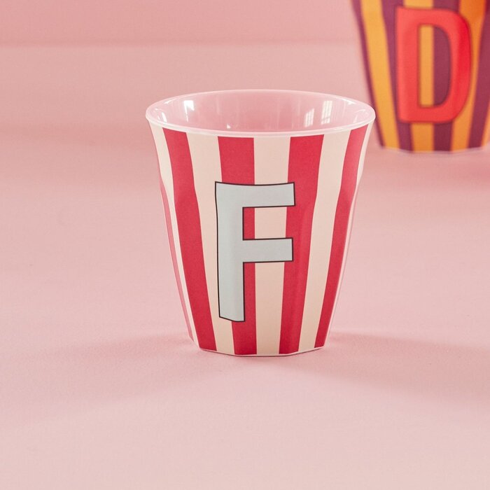 rice - F - Medium Beker - Pinkish Stripes - Multicolor