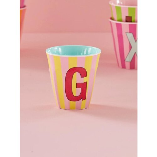 G - Medium Beker - Pinkish Stripes - Multicolor - rice 