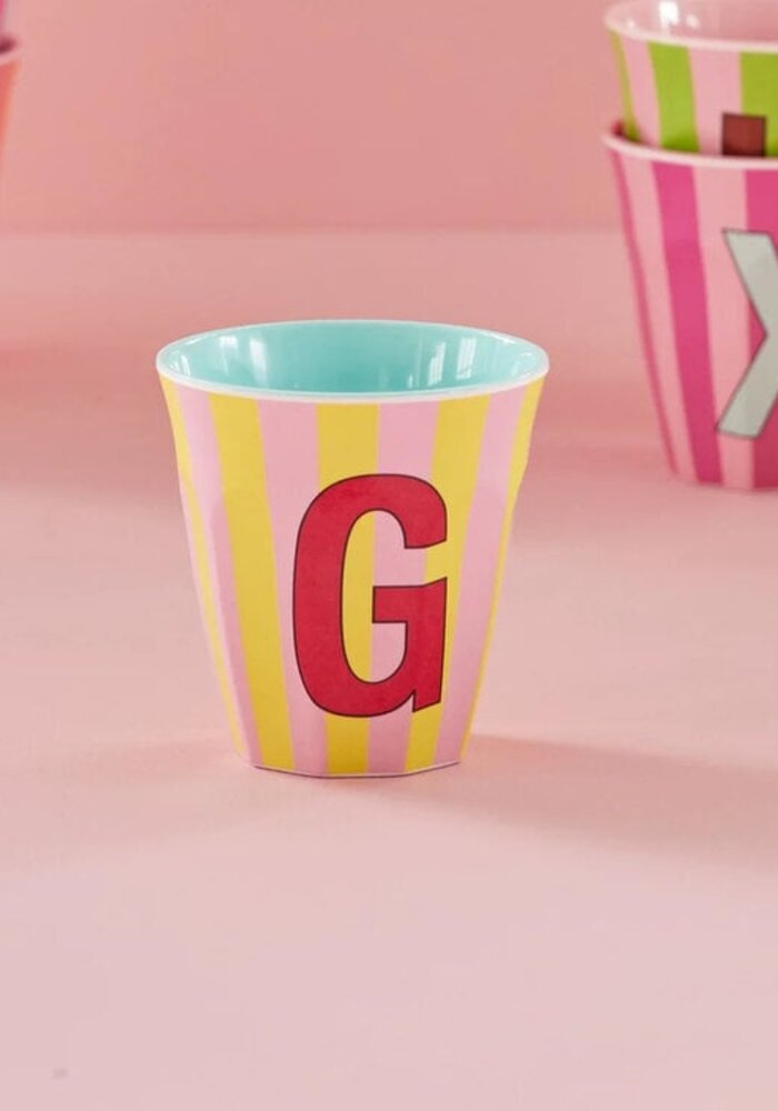 rice - G - Medium Beker - Pinkish Stripes - Multicolor