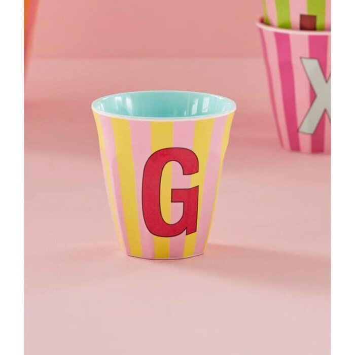 rice - G - Medium Beker - Pinkish Stripes - Multicolor