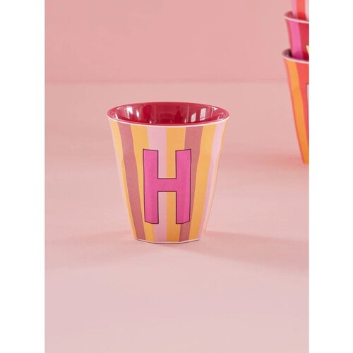H - Medium Beker - Pinkish Stripes - Multicolor - rice 