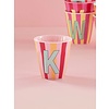 K - Medium Beker - Pinkish Stripes - Multicolor - rice