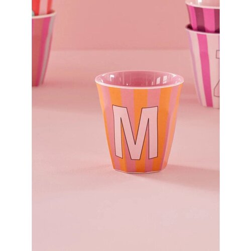 M - Medium Beker - Pinkish Stripes - Multicolor - rice 