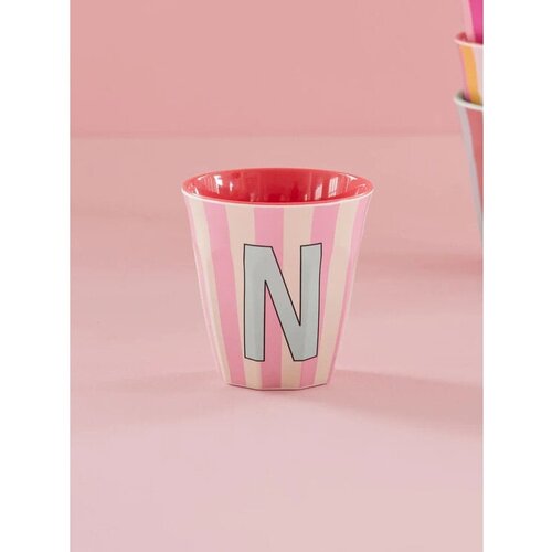 N - Medium Beker - Pinkish Stripes - Multicolor - rice 