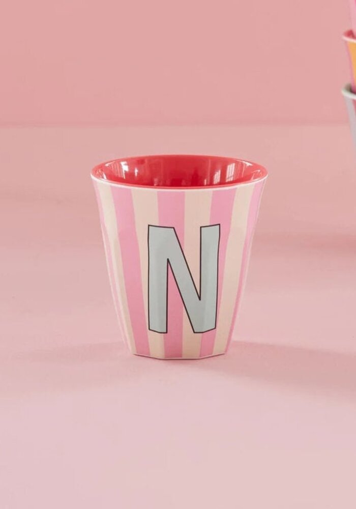 rice - N - Medium Beker - Pinkish Stripes - Multicolor