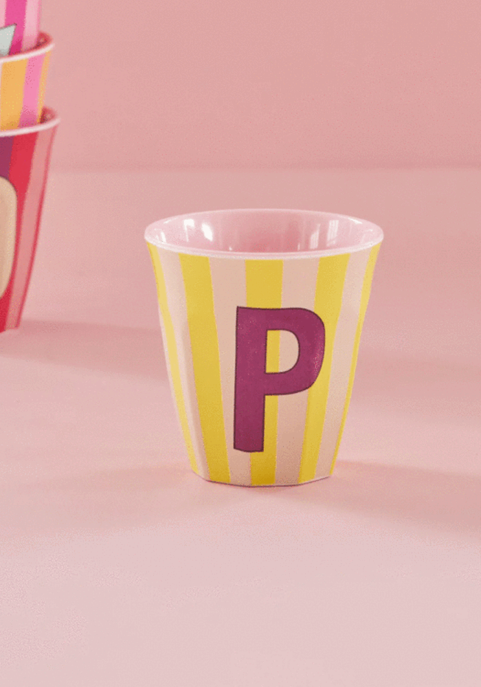 rice - P - Medium Beker - Pinkish Stripes - Multicolor