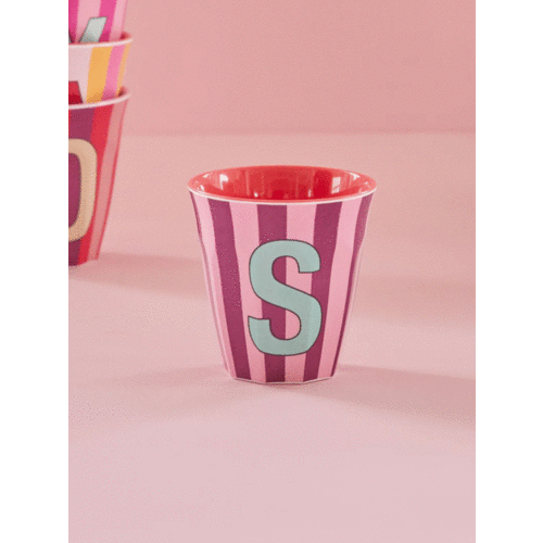 S - Medium Beker - Pinkish Stripes - Multicolor - rice 