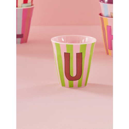 U - Medium Beker - Pinkish Stripes - Multicolor - rice 