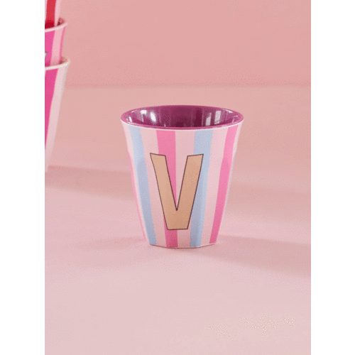 V - Medium Beker - Pinkish Stripes - Multicolor - rice 