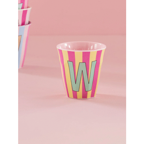 W - Medium Beker - Pinkish Stripes - Multicolor - rice 