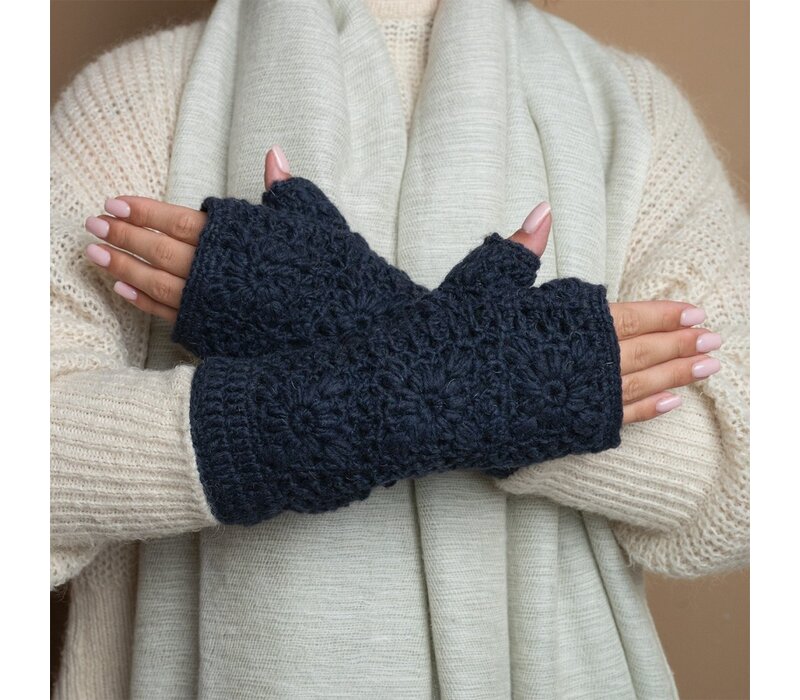 Sjaal met een Verhaal - Handwarmers Granny Square Donker Blauw