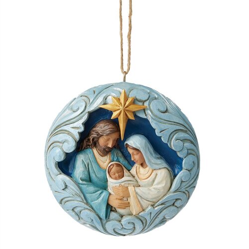 Blue and Gold Holy Family Hanging Ornament - Heartwood Creek 